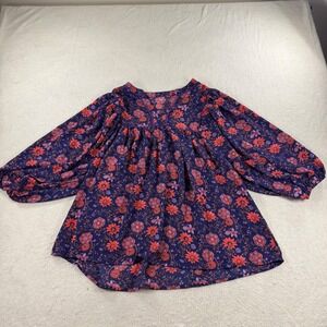 Floral Print Blouse 3/4 Balloon Sleeve Bohemian Style Relaxed Fit‎ Fairy Grunge